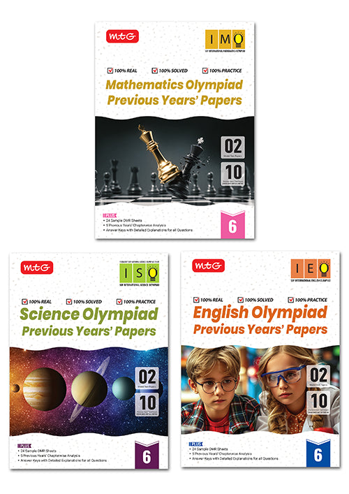 IMO-ISO-IEO Class-6 Olympiad Previous Years Papers (PYP) Mathematics, Science and English Combo Pack - Books By MTG Learning