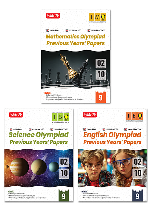 IMO-ISO-IEO Class-9 Olympiad Previous Years Papers (PYP) Mathematics, Science and English Combo Pack - Books By MTG Learning
