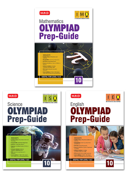 Class-10 Olympiad Prep-Guide Mathematics, Science and English (OPG Combo Pack) For SOF Exam - Books By MTG Learning