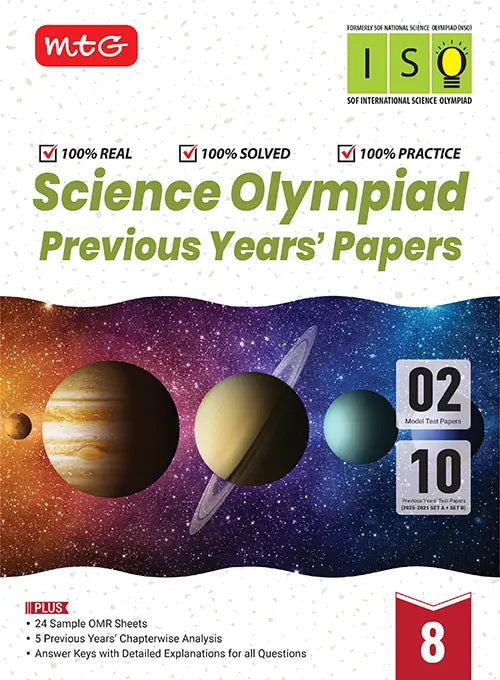 ISO Class-8 Olympiad Previous Years Papers (PYP) Science with Sample OMR Sheet - Book By MTG Learning