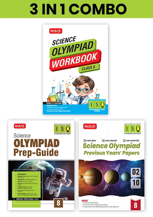 Class 8 International Science Olympiad (ISO) Workbook, Prep-Guide and Previous Years Papers (PYQs) with Mock Test Paper – SOF Olympiad Books (3 IN 1 COMBO) By MTG Learning