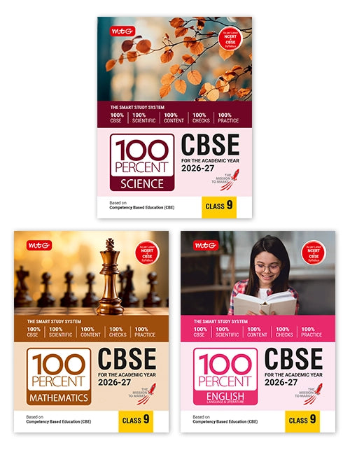100 Percent NCERT and CBSE Class 9 - Science, Mathematics & English Combo By MTG Learning