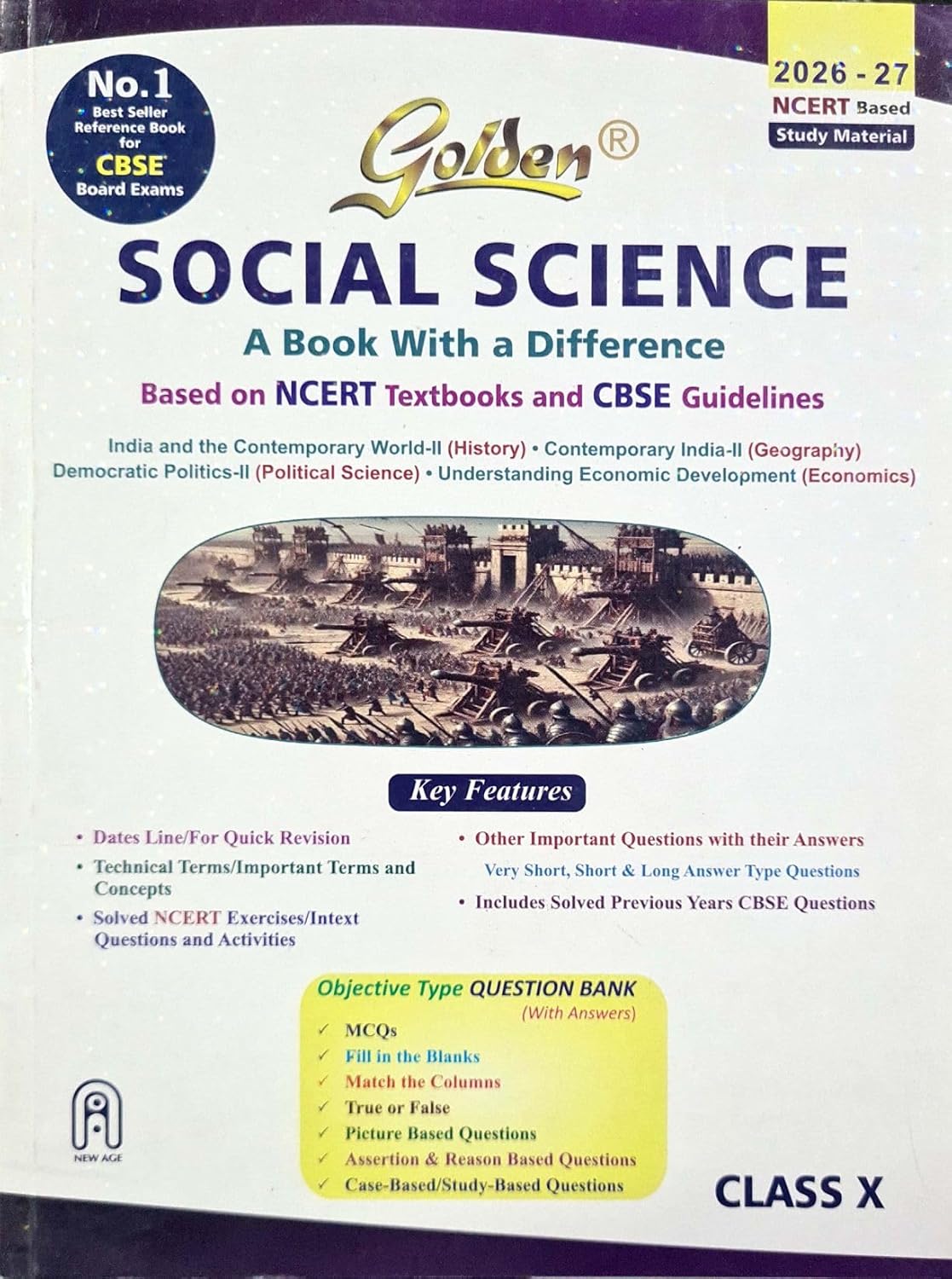 Golden's Social Science (History, Geography, Civics and Economics) - Based on NEW NCERT (Includes Objective Type Question Bank) - Class 10 Study Material (Book)