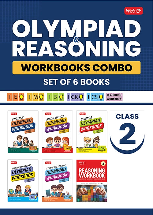 Class 2 ISO-IMO-IEO-ICSO-IGKO Olympiad Workbook and Reasoning Workbook Combo (Set of 6 Books) by MTG Learning
