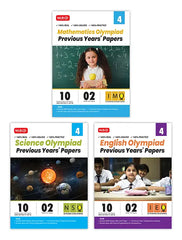 IMO-NSO-IEO Class-4 Olympiad Previous Years Papers (2023-2019) Set A and B) Mathematics, Science and English Combo Pack book by MTG Learning