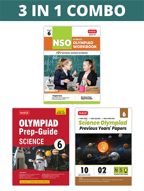 National Science Olympiad (NSO) Workbook, Prep-Guide and Previous Years Papers (PYQs) with Mock Test Paper for Class 6 (Set of 3 Books) by MTG Learning