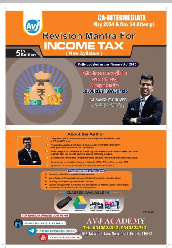 CA Inter (2023 Scheme) Income Tax (Revision Mantra) Book by CA Sanchit Grover