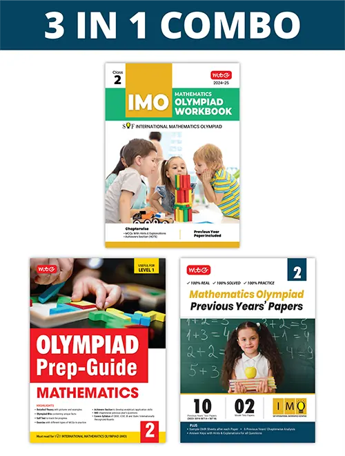 International Mathematics Olympiad (IMO) Workbook, Prep-Guide and Previous Years Papers (PYQs) with Mock Test Paper for Class 2 (Set of 3 Books) by MTG Learning