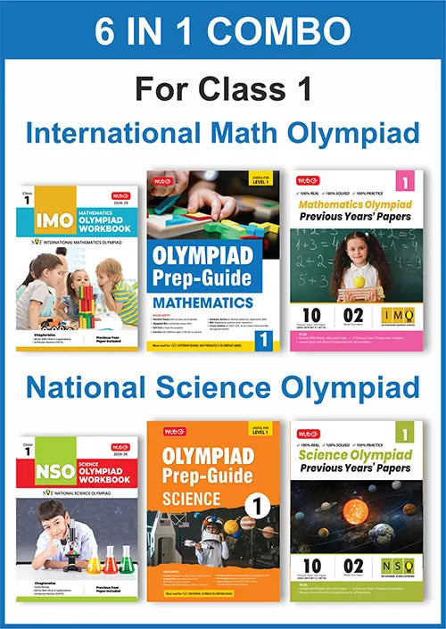 Class-1 (Mathematics and Science) IMO-NSO Olympiad Workbook, Prep-Guide and Previous Years Papers (6 in 1 Combo) book by MTG Learning