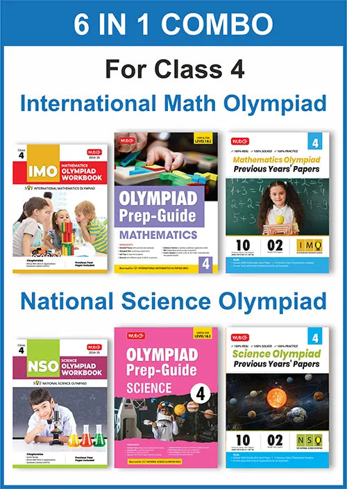 Class-4 (Mathematics and Science) IMO-NSO Olympiad Workbook, Prep-Guide and Previous Years Papers (6 in 1 COMBO) book by MTG Learning