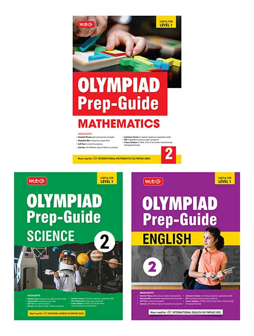 Olympiad Prep-Guide Class-2 Mathematics, Science and English (Set of 3 Books) by MTG Learning