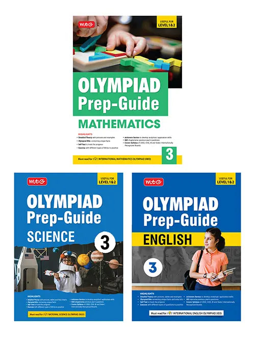 Olympiad Prep-Guide Class-3 Mathematics, Science and English (Set of 3 Books) by MTG Learning