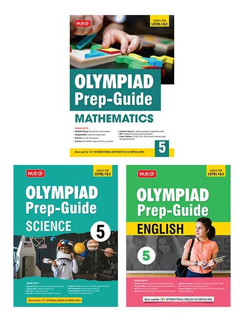 Olympiad Prep-Guide Class-5 Mathematics, Science and English (Set of 3 Books) by MTG Learning