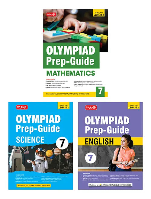 Olympiad Prep-Guide Class-7 Mathematics, Science and English (Set of 3 Books) by MTG Learning