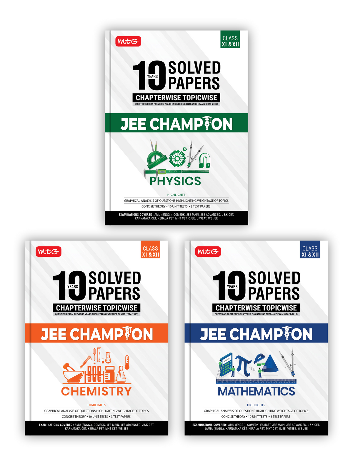 10 Years JEE Main and Advanced (2024-2015) JEE Champion Combo (Physics + Chemistry + Maths) Set of 3 Books by MTG Learning