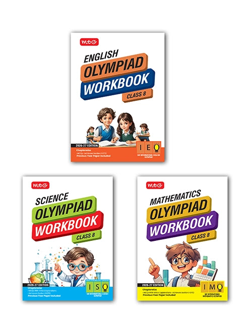 Class-8 ISO-IMO-IEO (Science, Mathematics and English) Olympiad Workbook Combo By MTG Learning